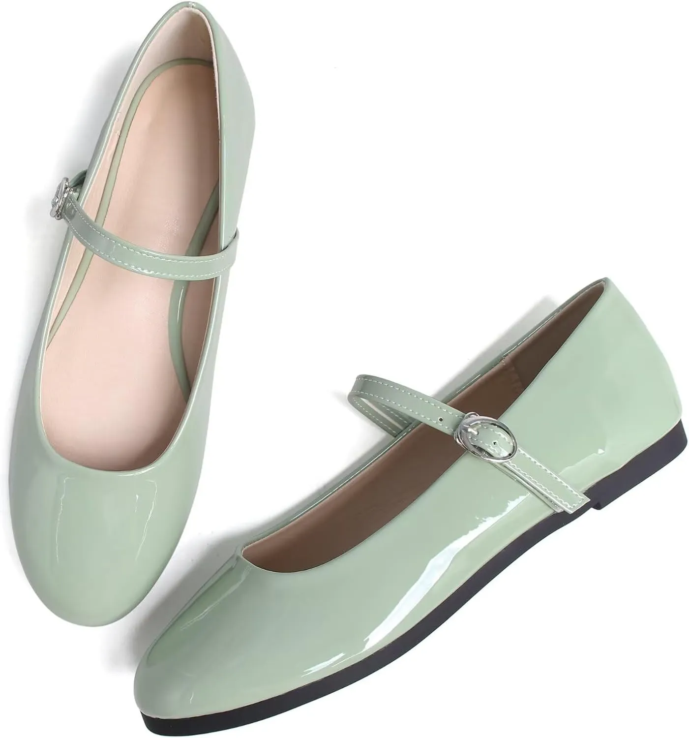 INEELUYI Womens Mary Jane Shoes Retro PU Flats Round Toe One Line Strap Flats Comfortable Ballet Flats Walking Flat Shoes
