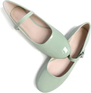 INEELUYI Womens Mary Jane Shoes Retro PU Flats Round Toe One Line Strap Flats Comfortable Ballet Flats Walking Flat Shoes
