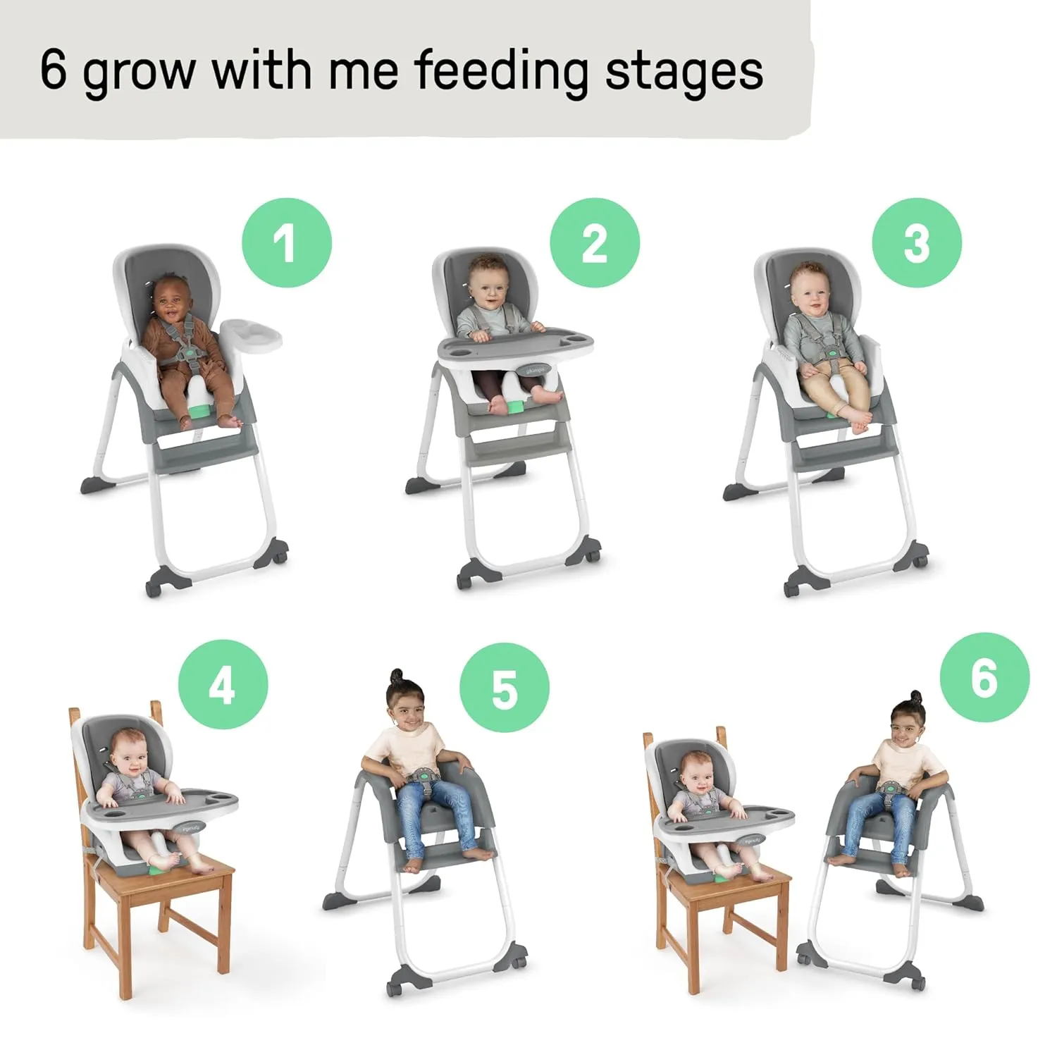 Ingenuity Full Course SmartClean 6-in-1 High Chair – SmartClean EVA Foam, 5 Point Safety Harness, 2 Dishwasher Safe Trays – Slate