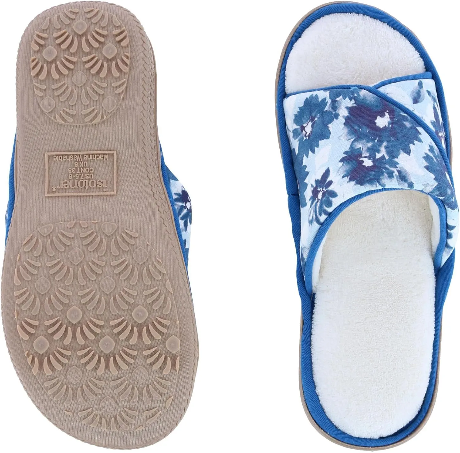 isotoner Womens Organic Cotton Floral Keilly Slide Slippers