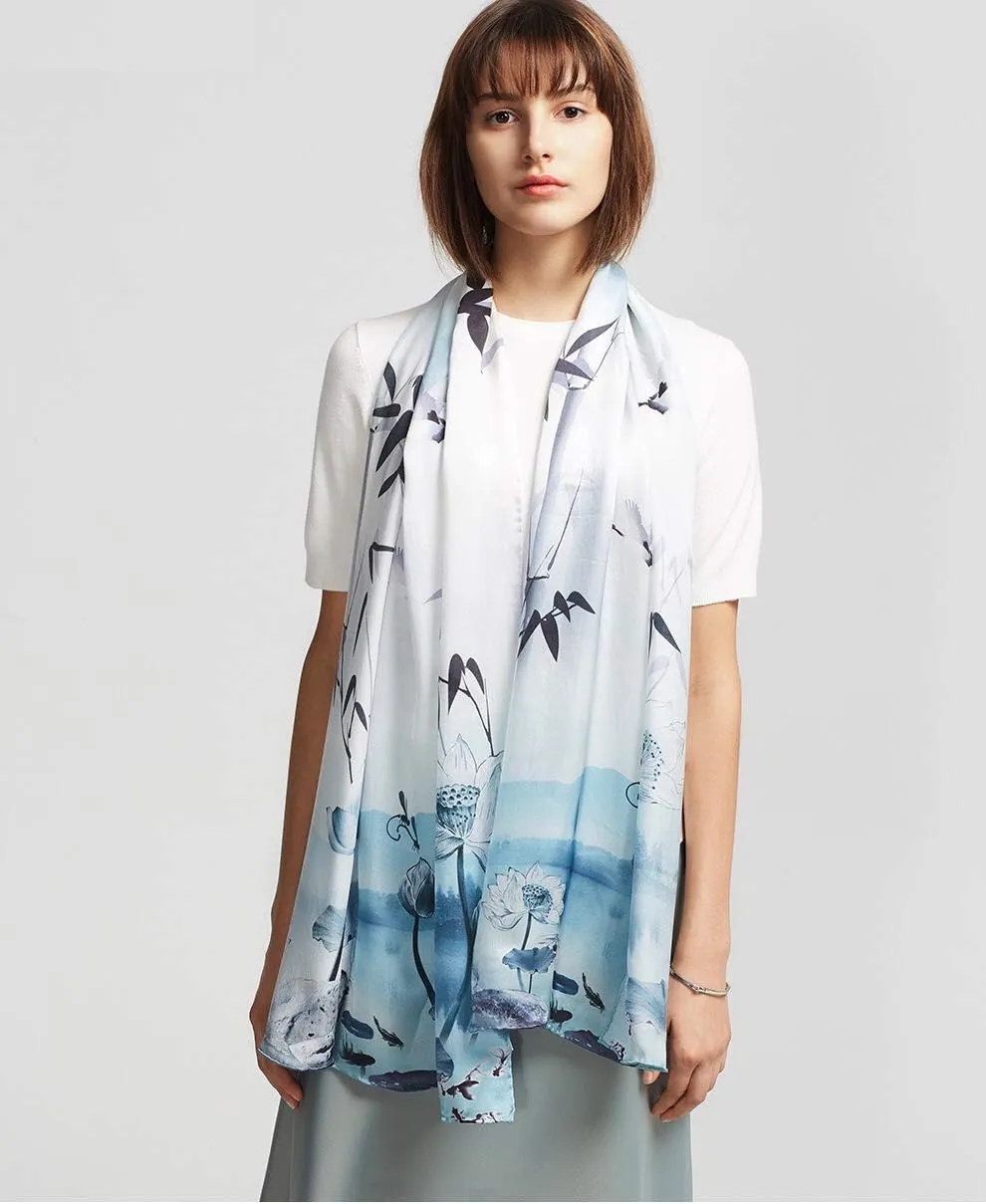 Jeelow 100% Mulberry Pure Real Silk Scarf Lightweight Chiffon Shawls And Wraps Sheer For Women Oblong