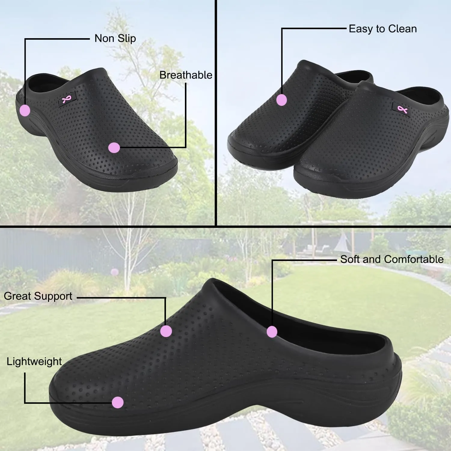 JEFFRICO Breathable Clogs for Women - Lightweight Slip-On Garden, Nursing & Work Shoes with Arch Support - Work Clogs Comfortable EVA Footwear