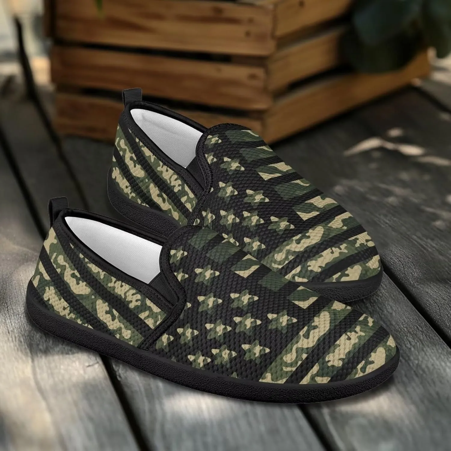 Jeiento American Flag Shoes Women's Slip-On Loafers Mesh Breathable Non Slip Lady Road Running Shoes Workout Sneakers