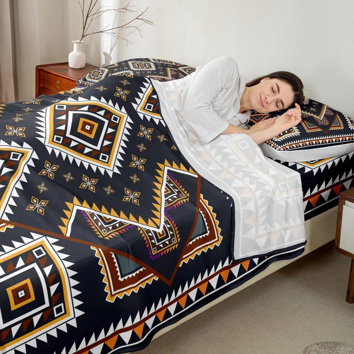 jejeloiu Boys Girls Aztec Bed Sheets Set King Size, Boho Bedding Set Bohemian Exotic Sheet Set Kids Mandala Teens Bedroom Decor Soft Bed Set 4Pcs