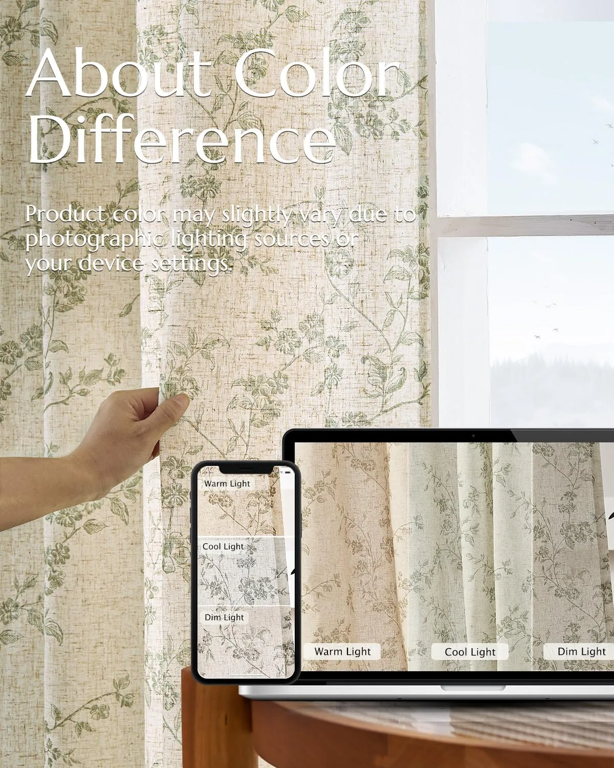 jinchan Linen Floral Curtains for Living Room 63 Inch Length Sage Green Printed Curtains Back Tab French Country Farmhouse Flower Patterned Drapes Bedroom Window Curtain Set 2 Panels