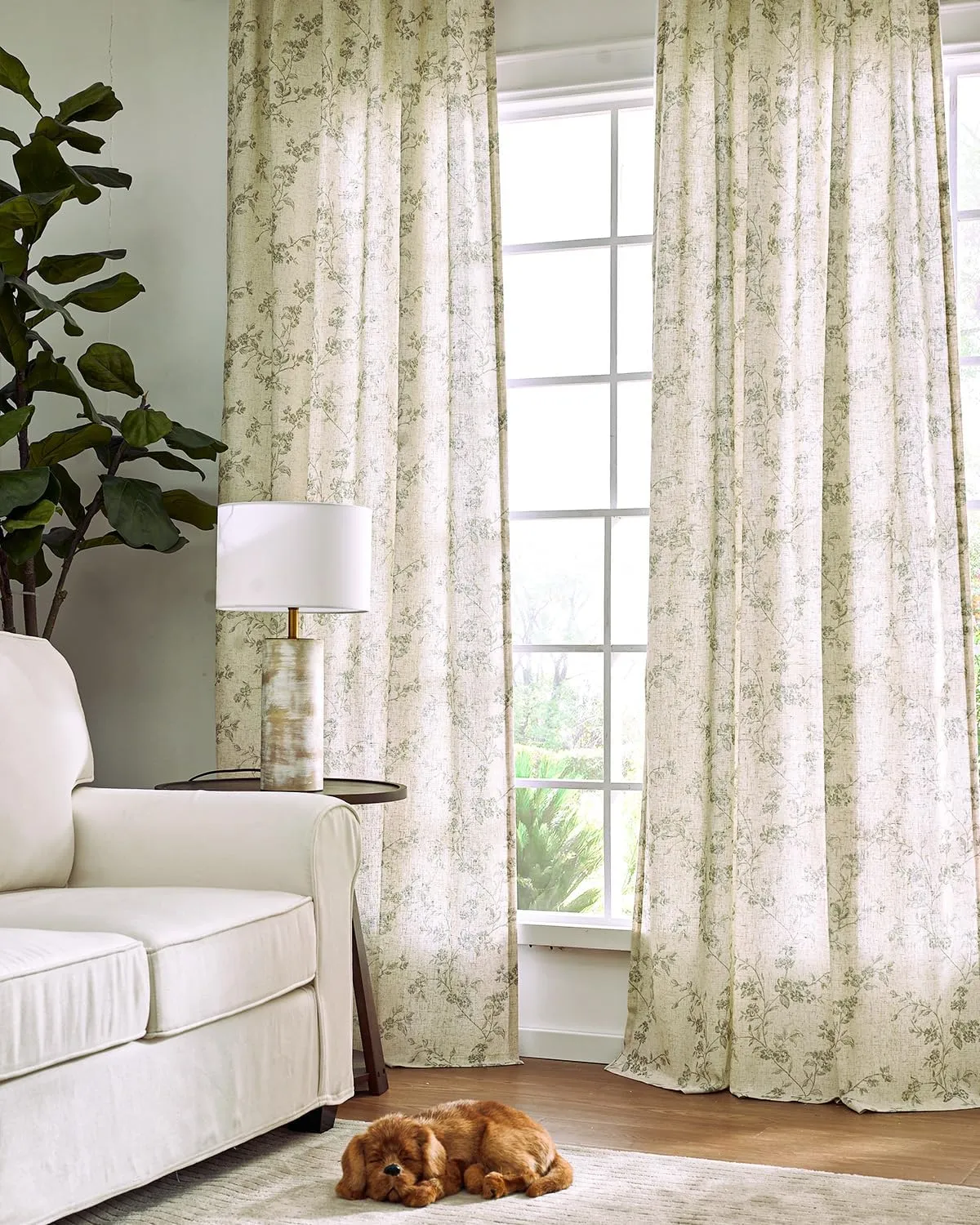 jinchan Linen Floral Curtains for Living Room 63 Inch Length Sage Green Printed Curtains Back Tab French Country Farmhouse Flower Patterned Drapes Bedroom Window Curtain Set 2 Panels