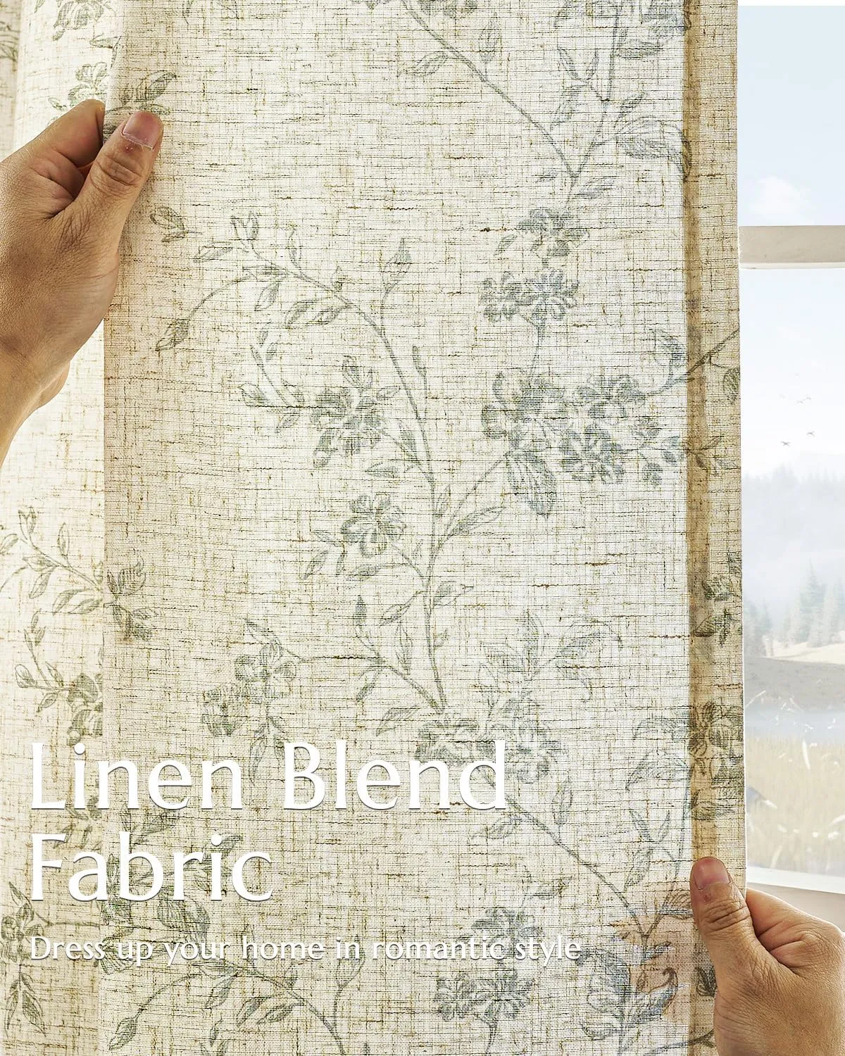jinchan Linen Floral Curtains for Living Room 63 Inch Length Sage Green Printed Curtains Back Tab French Country Farmhouse Flower Patterned Drapes Bedroom Window Curtain Set 2 Panels