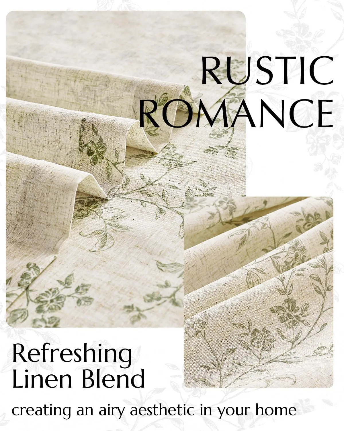 jinchan Linen Floral Curtains for Living Room 63 Inch Length Sage Green Printed Curtains Back Tab French Country Farmhouse Flower Patterned Drapes Bedroom Window Curtain Set 2 Panels