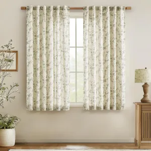 jinchan Linen Floral Curtains for Living Room 63 Inch Length Sage Green Printed Curtains Back Tab French Country Farmhouse Flower Patterned Drapes Bedroom Window Curtain Set 2 Panels