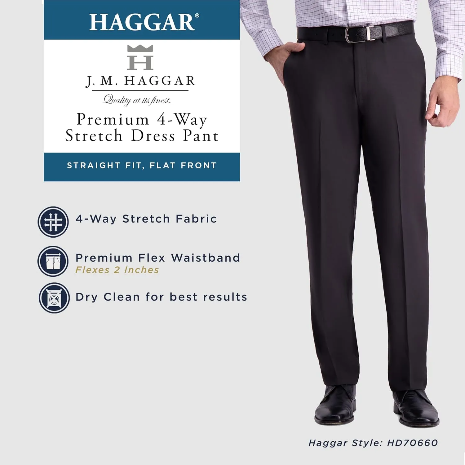 J.M. Haggar Men's 4-Way Stretch Straight Fit Flat Front Dress Pant