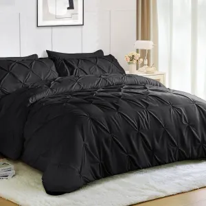 JOLLYVOGUE King Size Comforter Set 7 Pieces - Bed in a Bag King for All Season, Pintuck Bedding Comforter Sets with Comforter, Flat Sheet, Fitted Sheet and Pillowcases & Shams, Black