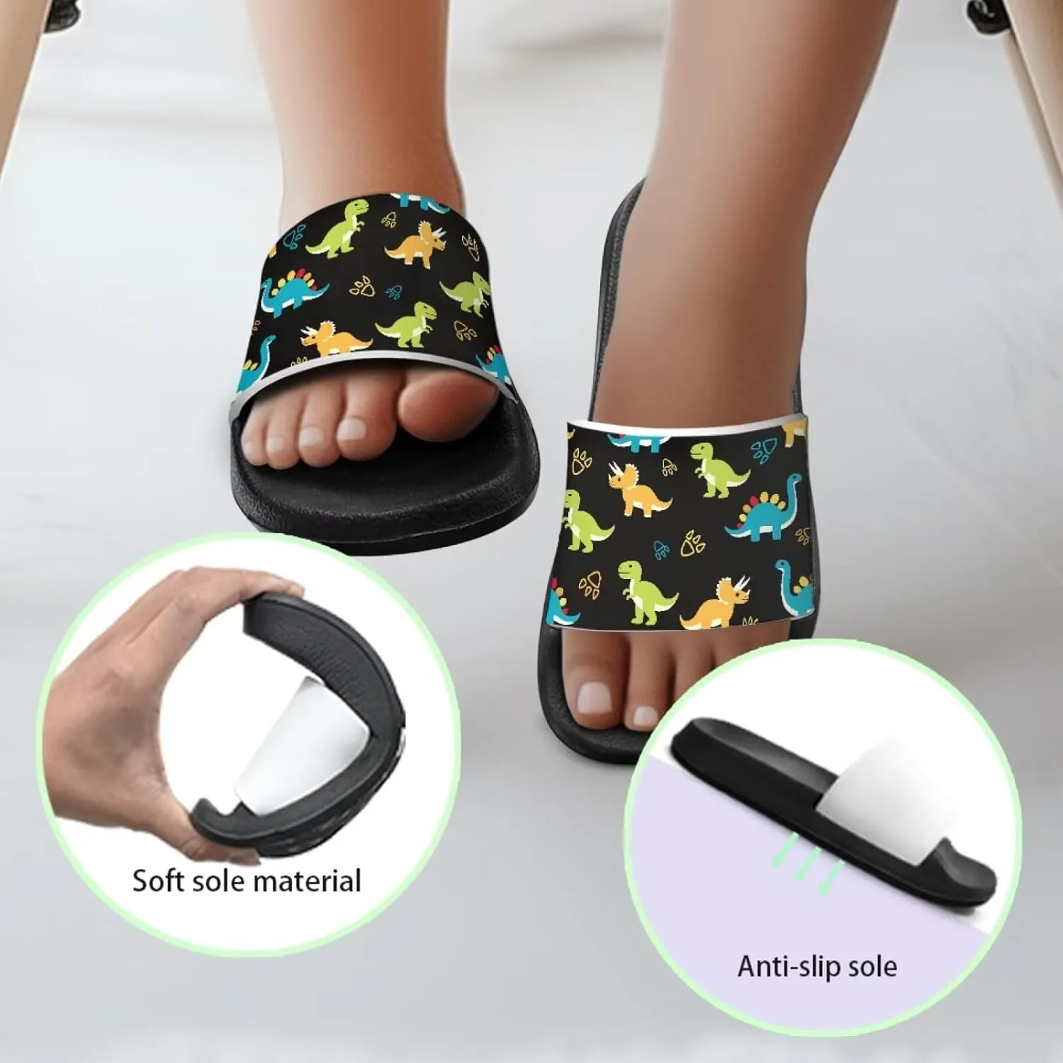 JoyLamoria Boys Dinosaur Print Sandals House Slides Kids Cloud Slippers Non-Slip Beach Pool Indoor Outdoor Open Toe Comfy