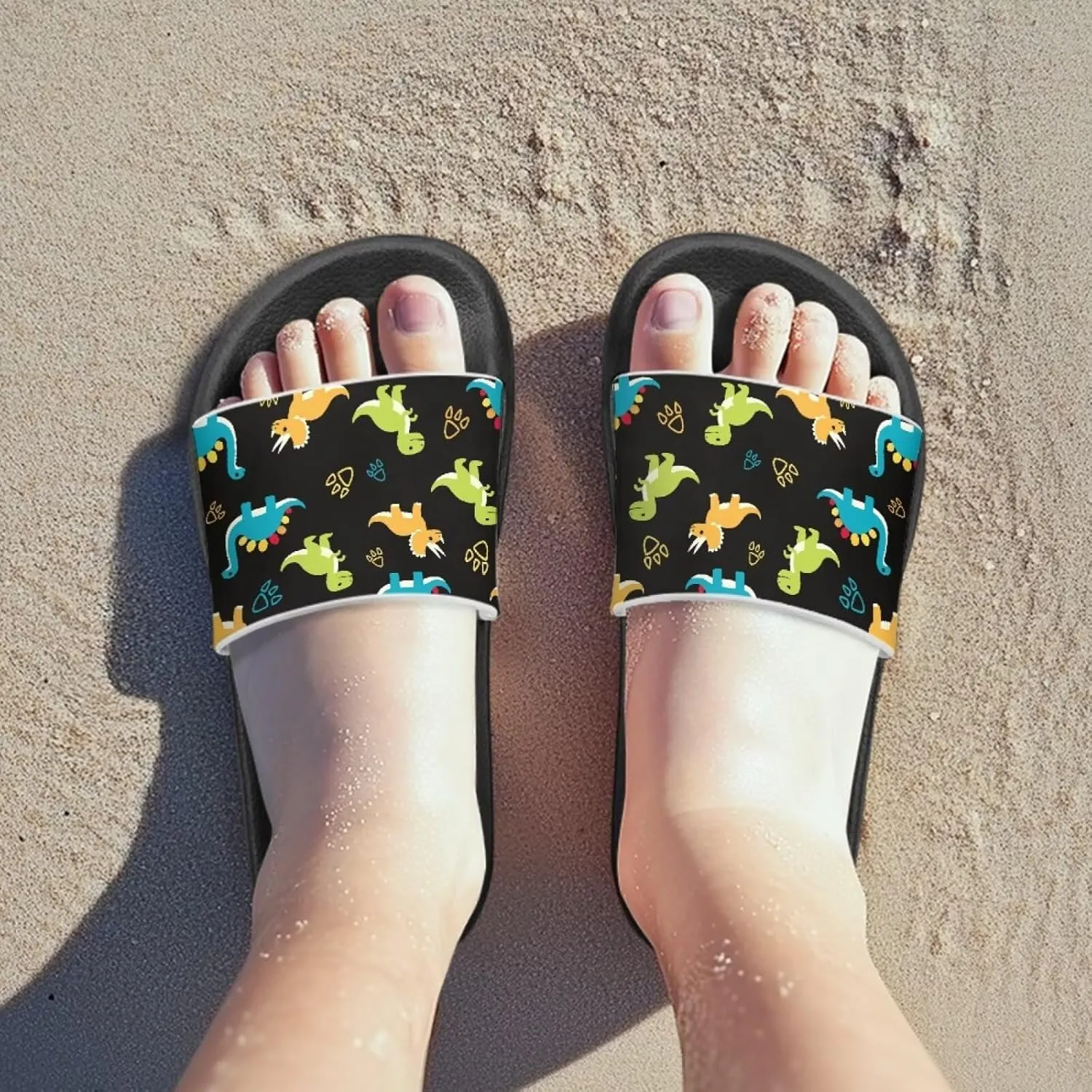 JoyLamoria Boys Dinosaur Print Sandals House Slides Kids Cloud Slippers Non-Slip Beach Pool Indoor Outdoor Open Toe Comfy