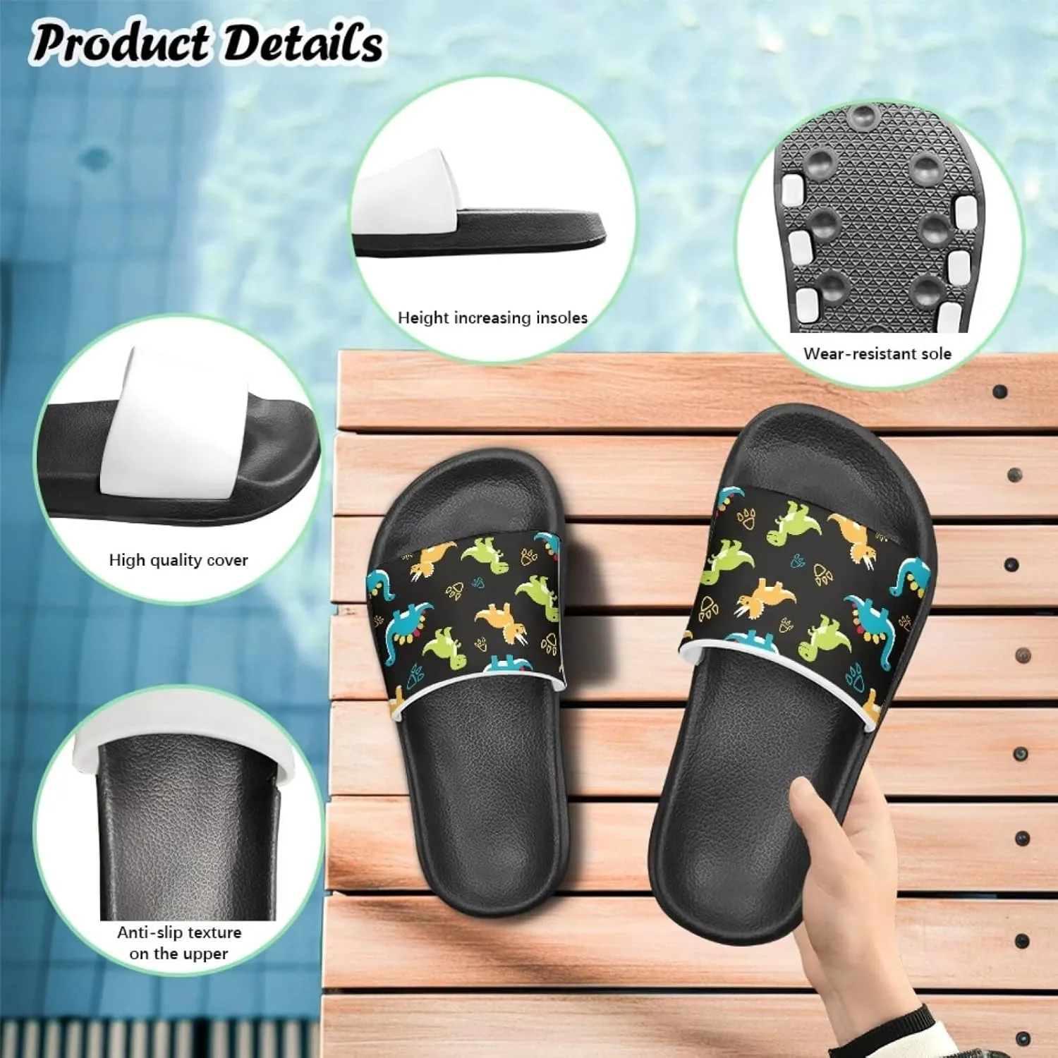 JoyLamoria Boys Dinosaur Print Sandals House Slides Kids Cloud Slippers Non-Slip Beach Pool Indoor Outdoor Open Toe Comfy