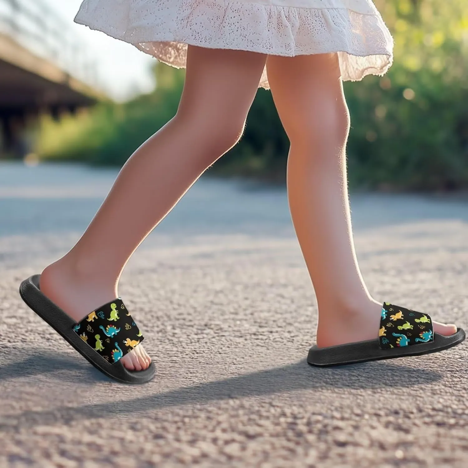 JoyLamoria Boys Dinosaur Print Sandals House Slides Kids Cloud Slippers Non-Slip Beach Pool Indoor Outdoor Open Toe Comfy