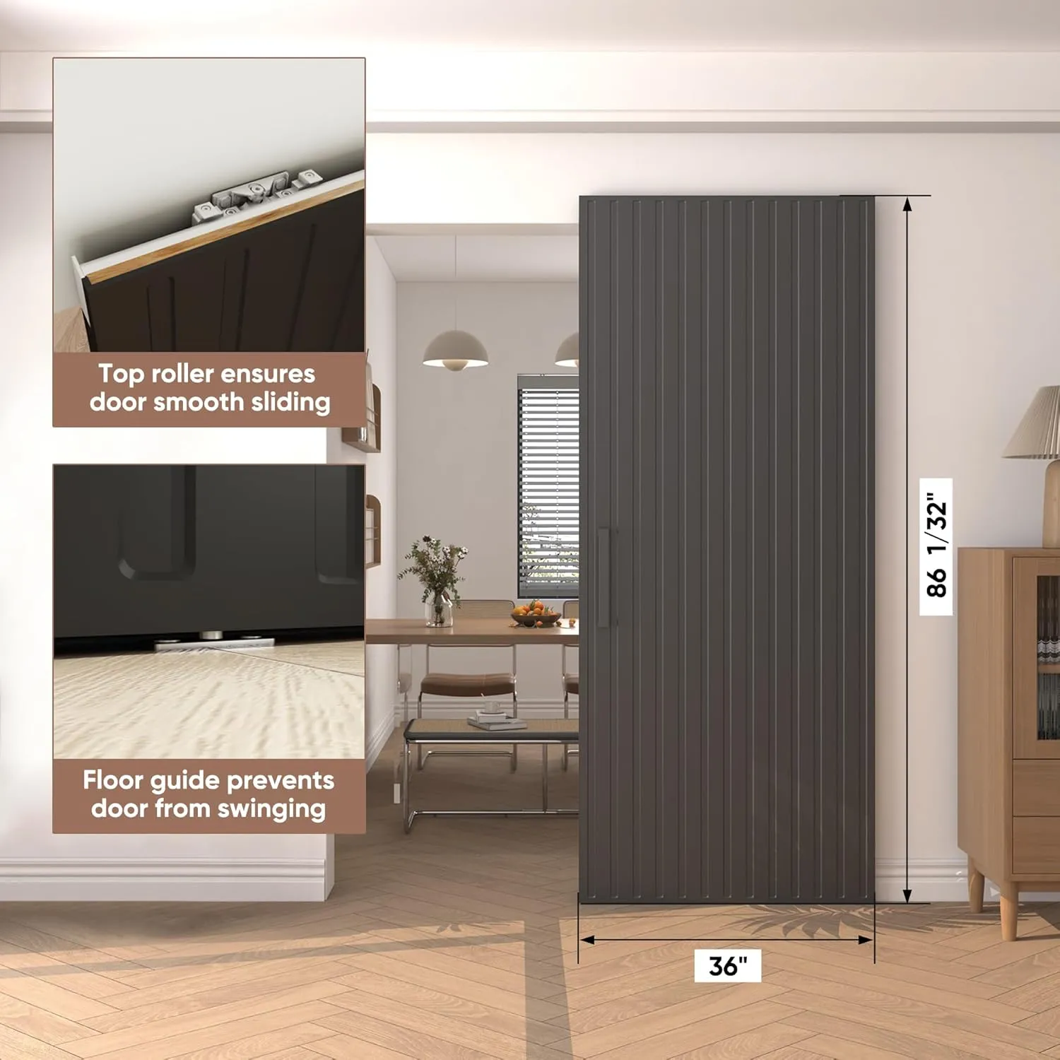 JUBEST 36"x86" Concealed Sliding Barn Door with Soft Close Hardware Kit, Black Hidden Door for Opening 28"-32"x84", Waterproof and Modern, Smooth Sliding, for Interior Using, Widely Used