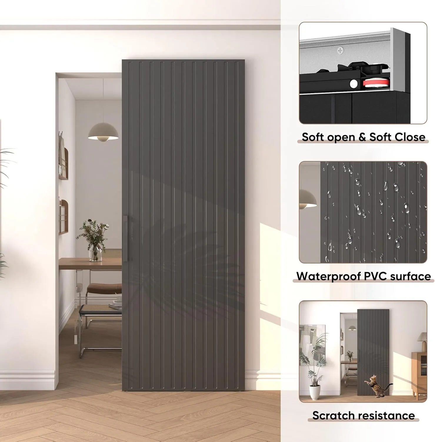 JUBEST 36"x86" Concealed Sliding Barn Door with Soft Close Hardware Kit, Black Hidden Door for Opening 28"-32"x84", Waterproof and Modern, Smooth Sliding, for Interior Using, Widely Used