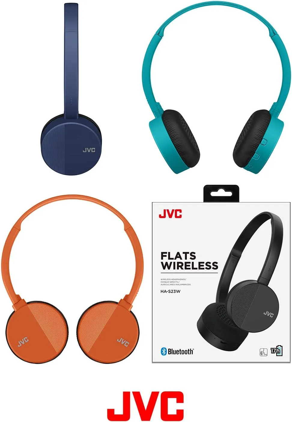 JVC HA-S23W Wireless Headphones - On Ear Bluetooth Headphones, Foldable Flat Design, 17-Hour Long Battery Life (Black)