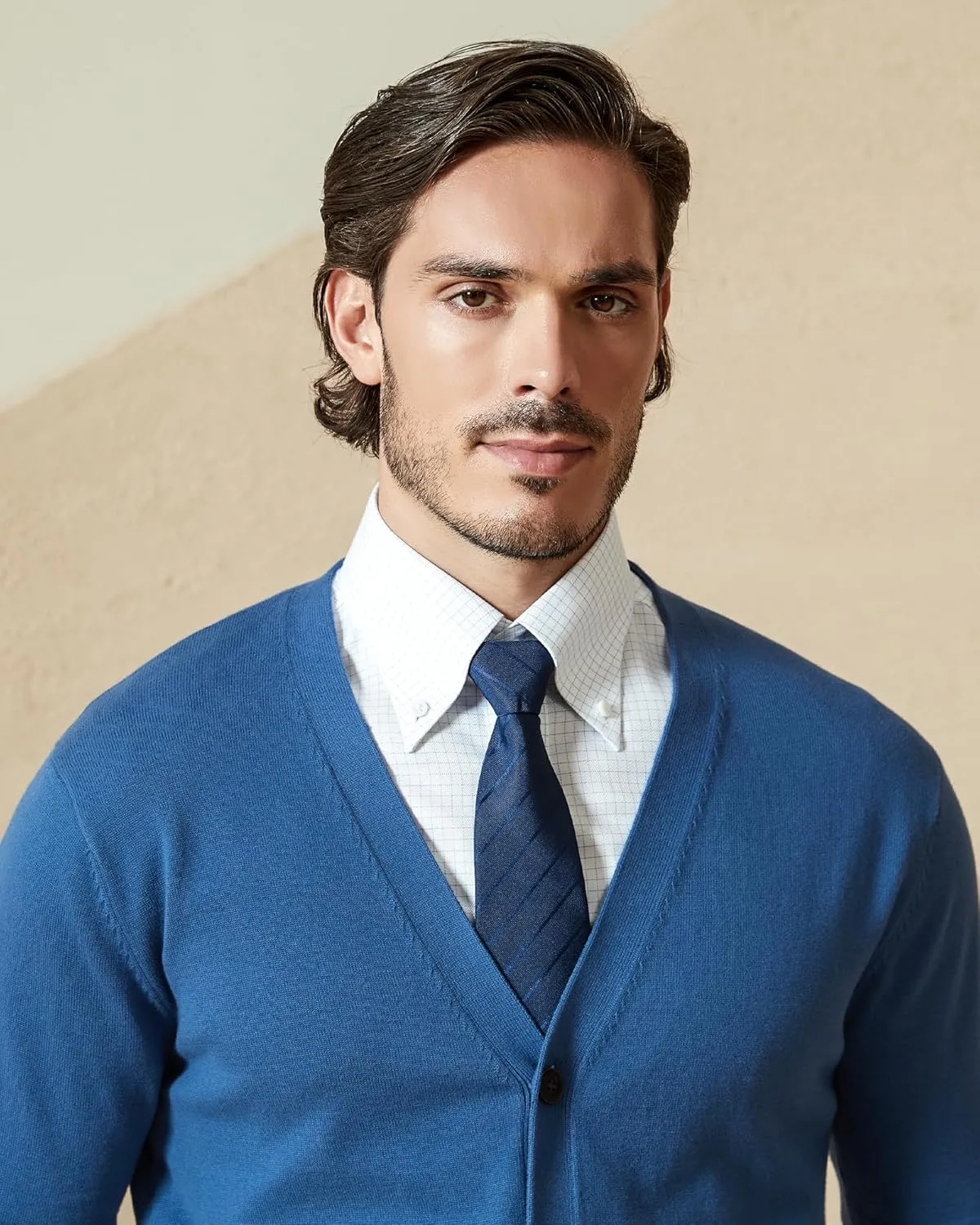 Kallspin Men’s Pure Cotton Cardigan Sweater V-Neck Button Down Cardigan Lightweight Knitwear with Pockets