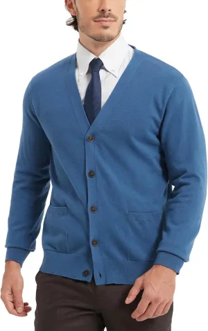 Kallspin Men’s Pure Cotton Cardigan Sweater V-Neck Button Down Cardigan Lightweight Knitwear with Pockets