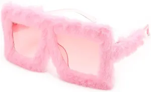 Karsaer Vision Plush Fuzzy Flat Top Fashion Square Large Shades Punk Soft Velvet Shade Party Eyewear…