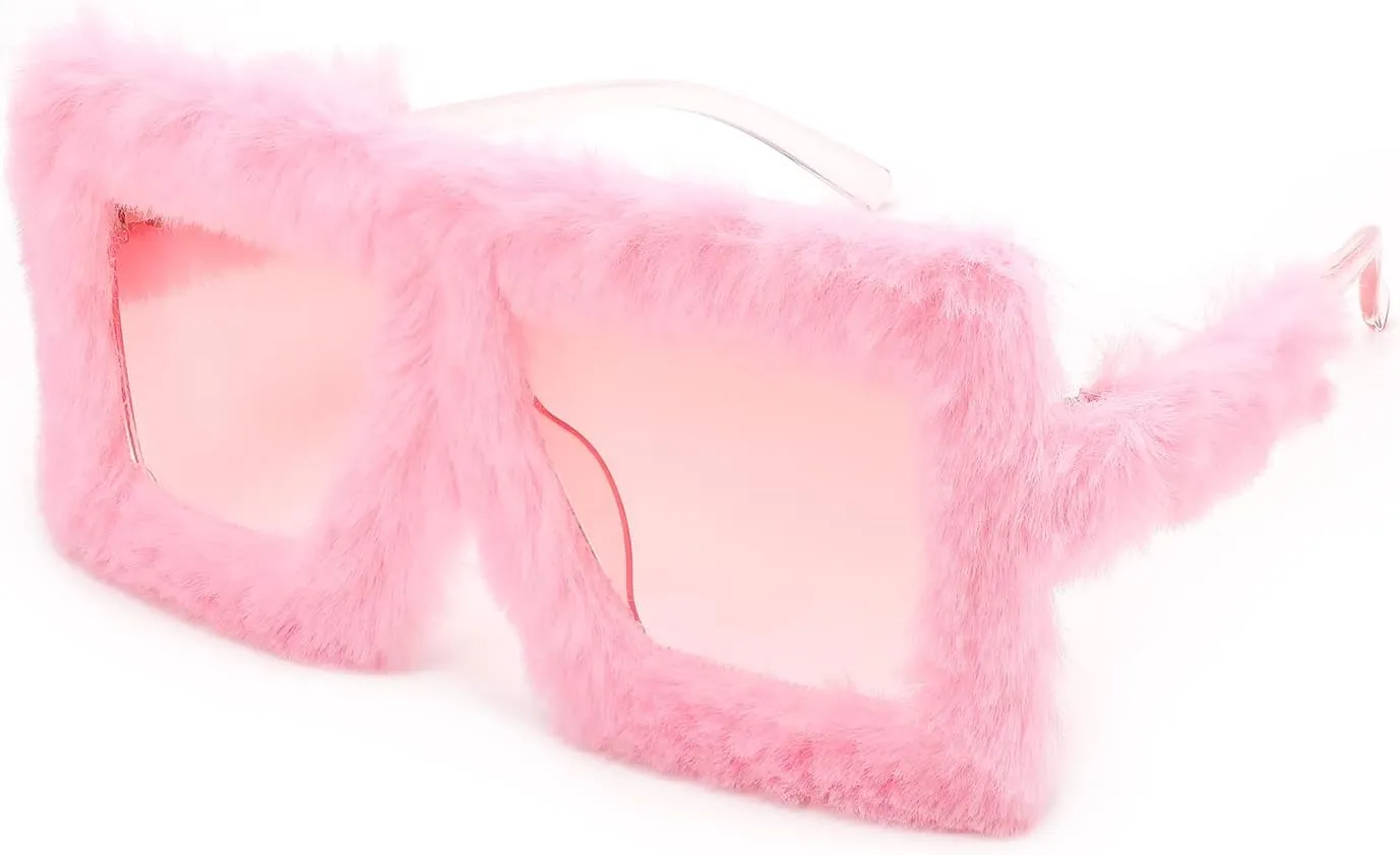 Karsaer Vision Plush Fuzzy Flat Top Fashion Square Large Shades Punk Soft Velvet Shade Party Eyewear…