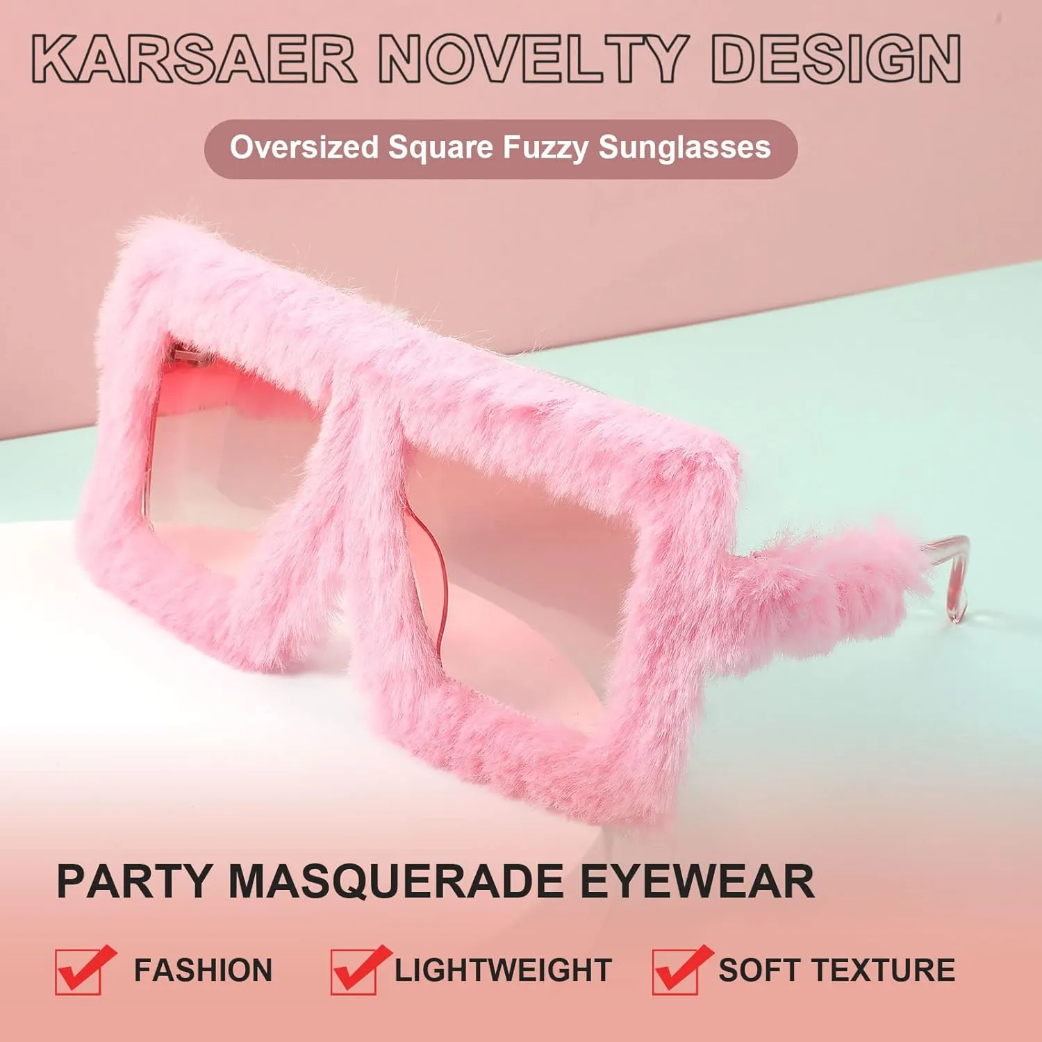 Karsaer Vision Plush Fuzzy Flat Top Fashion Square Large Shades Punk Soft Velvet Shade Party Eyewear…