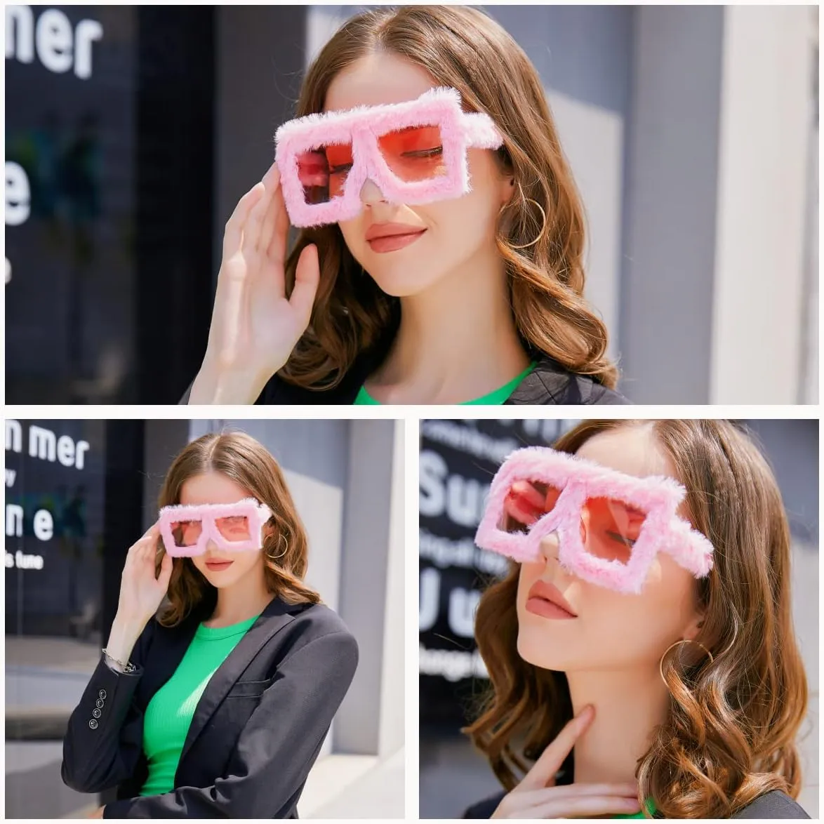 Karsaer Vision Plush Fuzzy Flat Top Fashion Square Large Shades Punk Soft Velvet Shade Party Eyewear…