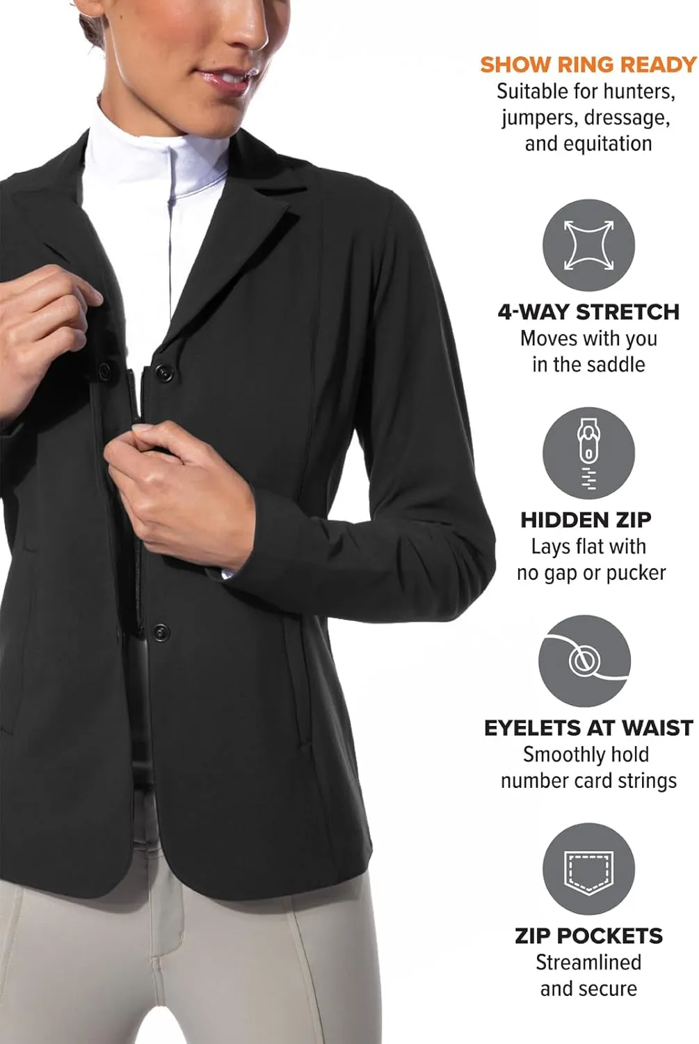Kerrits Women's Equestrian Stretch Competitor Coat – 3-Snap, Lightweight English Horse Show Jacket, Machine Wash