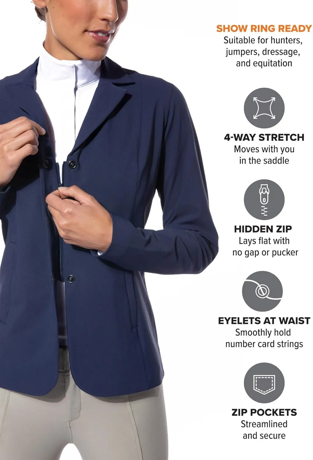 Kerrits Women's Equestrian Stretch Competitor Coat – 4-Snap, Lightweight English Horse Show Jacket, Machine Wash