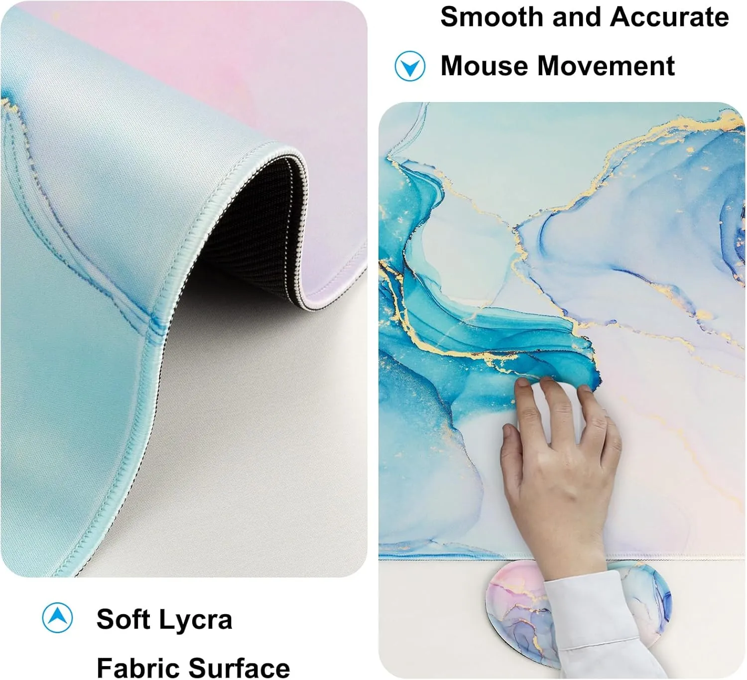 Keyboard Wrist Rest   Mouse Pad with Wrist Support   Desk Mat   Coaster 4 in 1 Set, XXL Large Gaming Mousepad Cute Ergonomic Mouse Pads for Desk Computer Laptop Office Decor-Blue Gold Marble