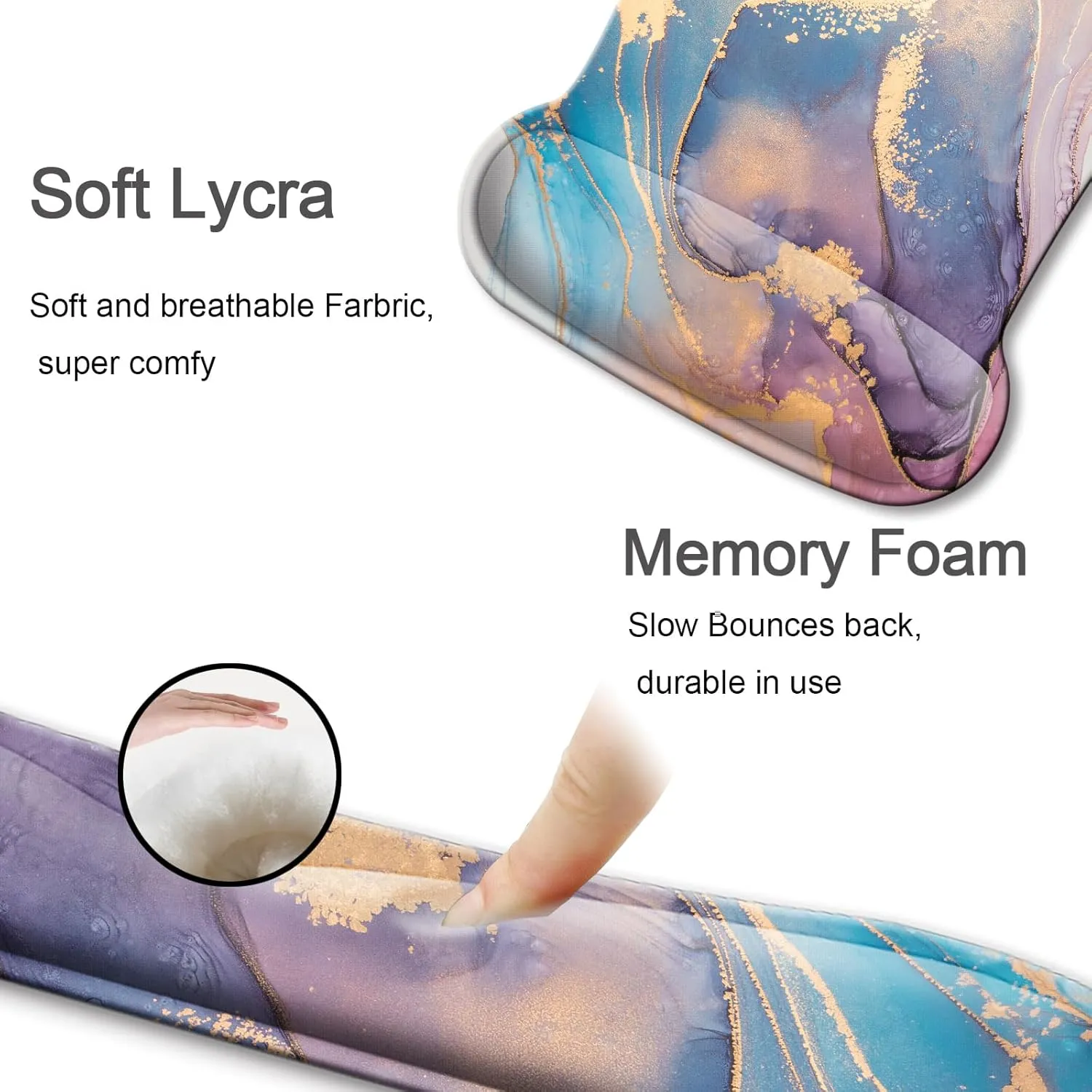 Keyboard Wrist Rest Pad and Ergonomic Mouse Pad with Wrist Support Gel Set, Non-Slip Rubber Base, Cute Mouse Pad for Easy Typing & Pain Relief, for Gaming, Computer, Office -Purple Blue Marble