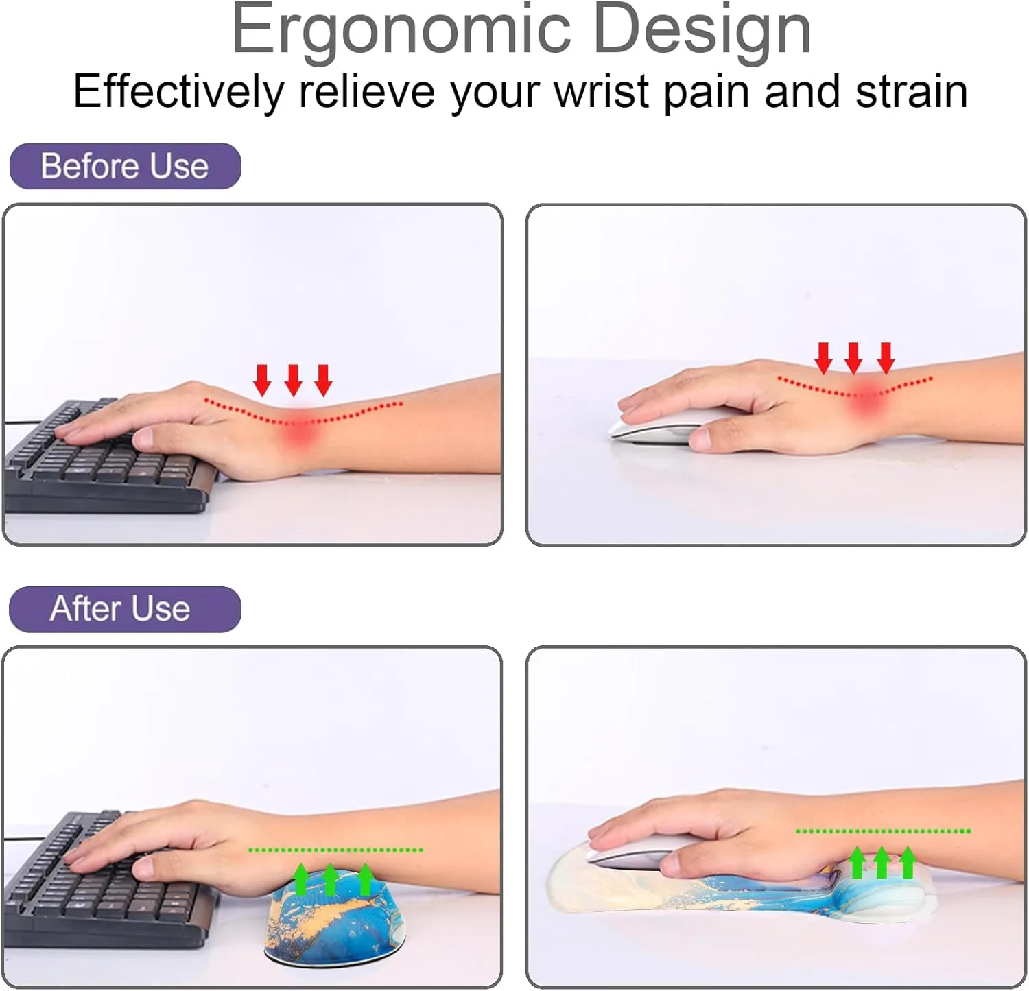 Keyboard Wrist Rest Pad and Ergonomic Mouse Pad with Wrist Support Gel Set, Non-Slip Rubber Base, Cute Mouse Pad for Easy Typing & Pain Relief, for Gaming, Computer, Office -Purple Blue Marble