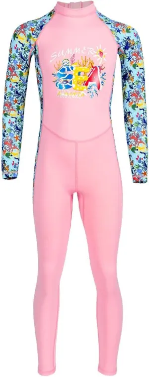 Kids Full Body Swimsuit One Piece Long Sleeve Wetsuit Skin Sun Protection Sunsuit Swimwear for Boys Girls