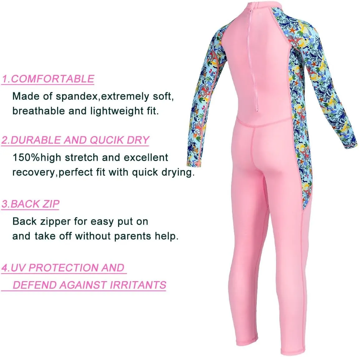 Kids Full Body Swimsuit One Piece Long Sleeve Wetsuit Skin Sun Protection Sunsuit Swimwear for Boys Girls