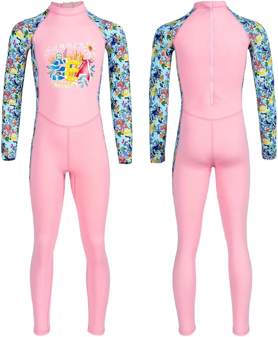 Kids Full Body Swimsuit One Piece Long Sleeve Wetsuit Skin Sun Protection Sunsuit Swimwear for Boys Girls