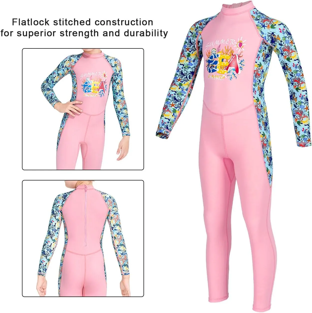 Kids Full Body Swimsuit One Piece Long Sleeve Wetsuit Skin Sun Protection Sunsuit Swimwear for Boys Girls