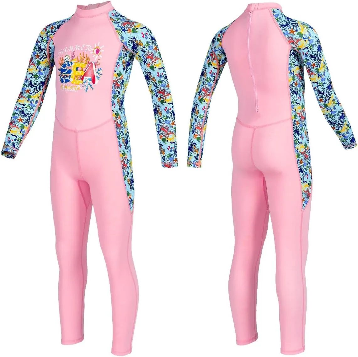 Kids Full Body Swimsuit One Piece Long Sleeve Wetsuit Skin Sun Protection Sunsuit Swimwear for Boys Girls