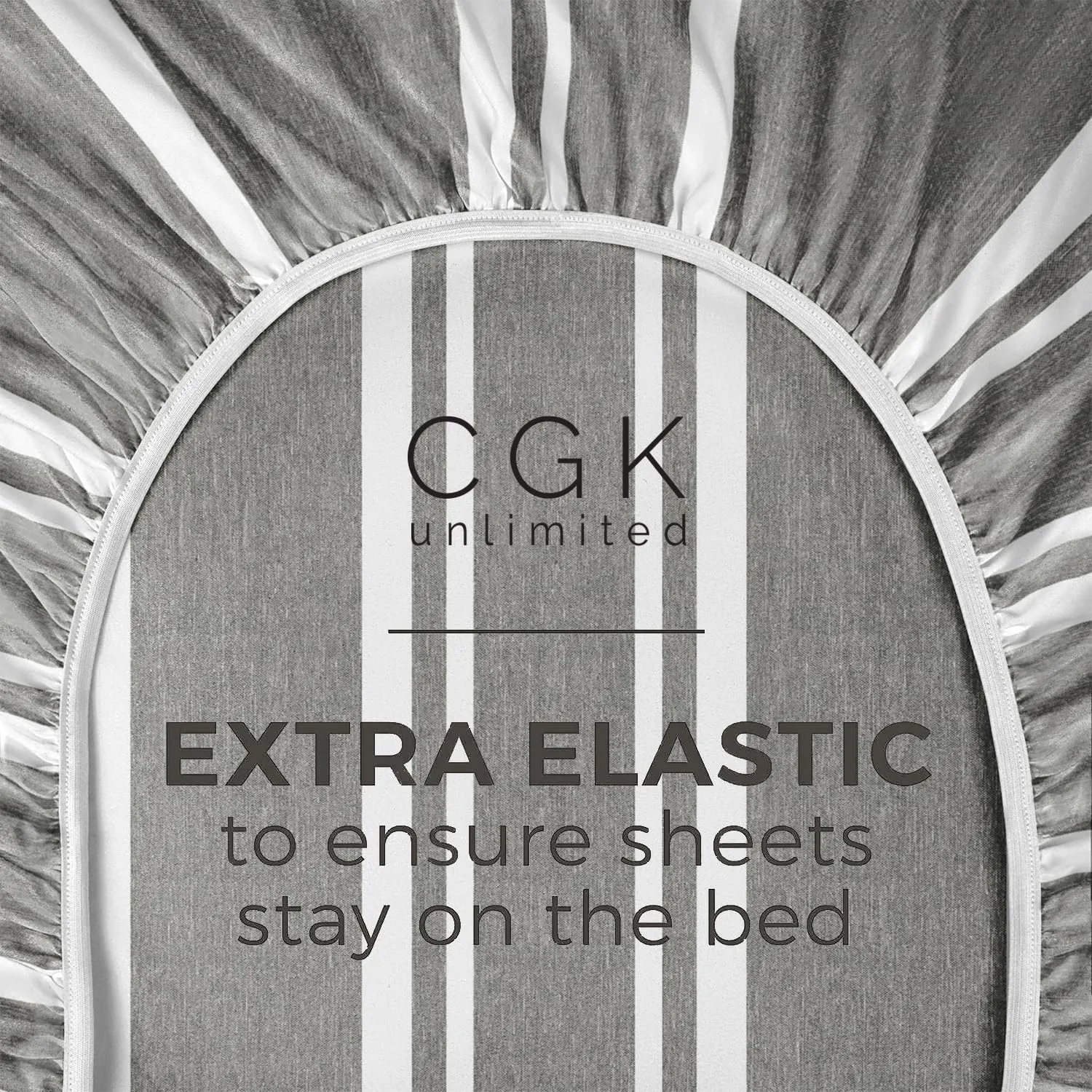 King Size Fitted Bed Sheet - Hotel Luxury Single Fitted Bottom Sheet Only - Fits Mattress Between 8 to 16 inches - Deep Pockets, Extra Soft and Wrinkle Free - Comfy Breathable & Cooling - Grey Stripes