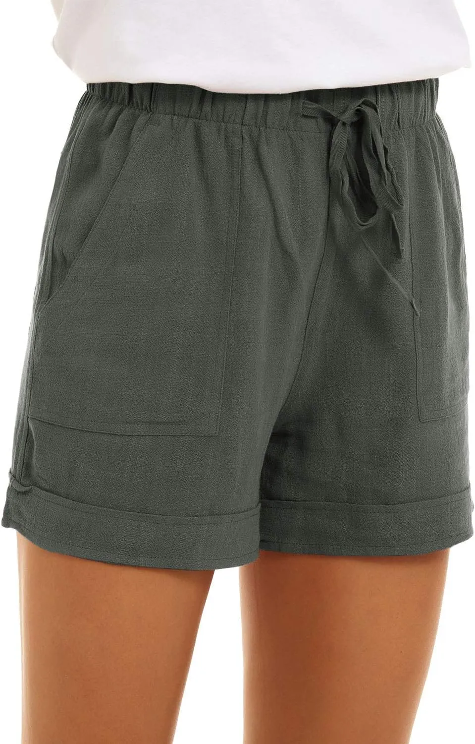 KINGFEN Women Casual Shorts Drawstring Comfy Elastic Waist Shorts Summer Pull On Short with Pockets(S-2XL)