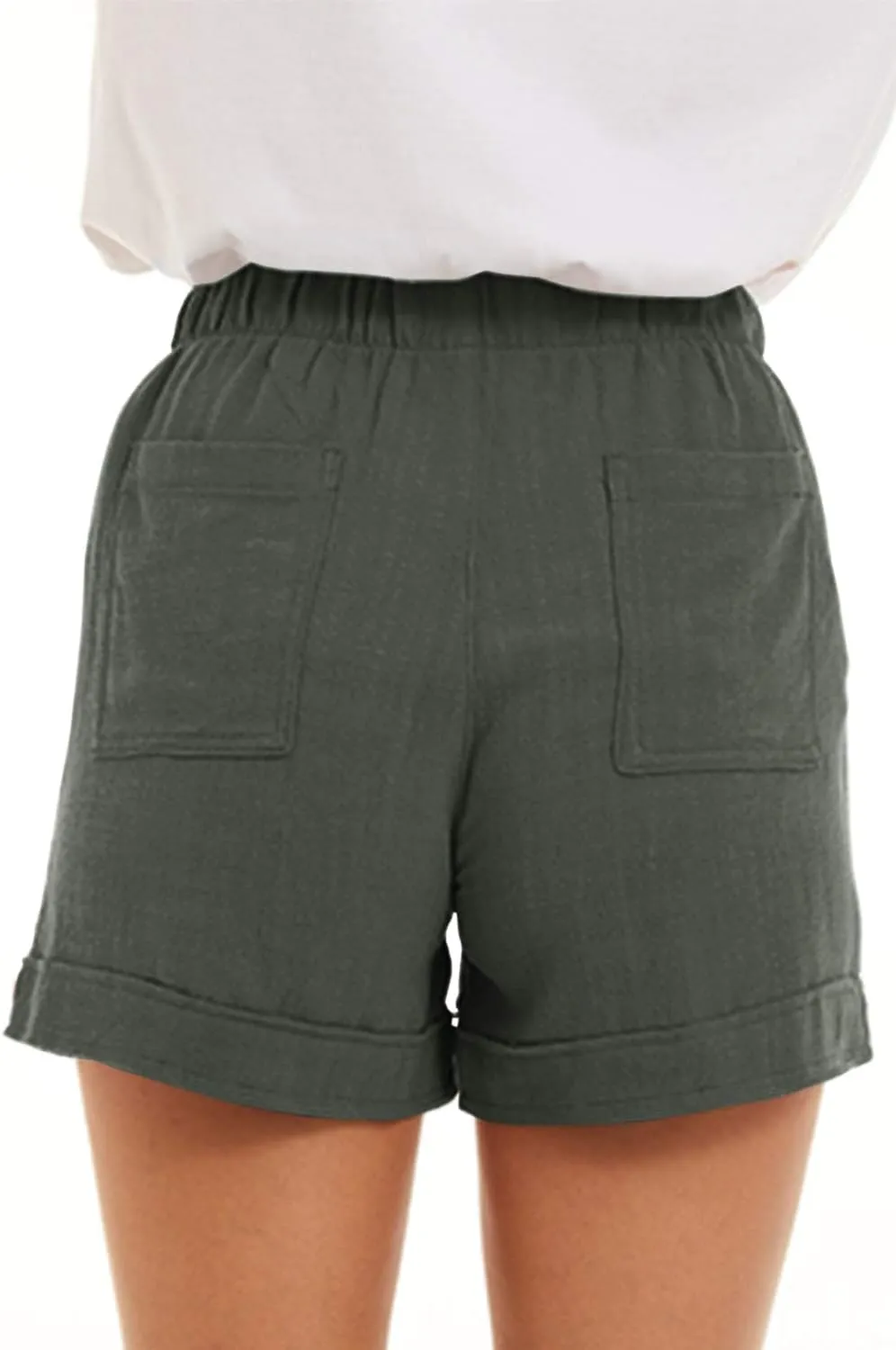 KINGFEN Women Casual Shorts Drawstring Comfy Elastic Waist Shorts Summer Pull On Short with Pockets(S-2XL)
