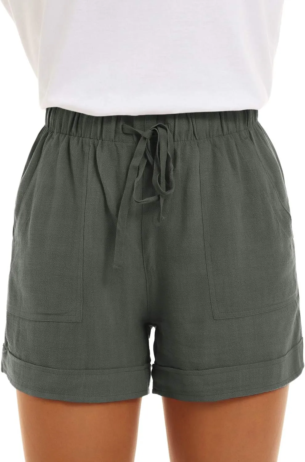 KINGFEN Women Casual Shorts Drawstring Comfy Elastic Waist Shorts Summer Pull On Short with Pockets(S-2XL)