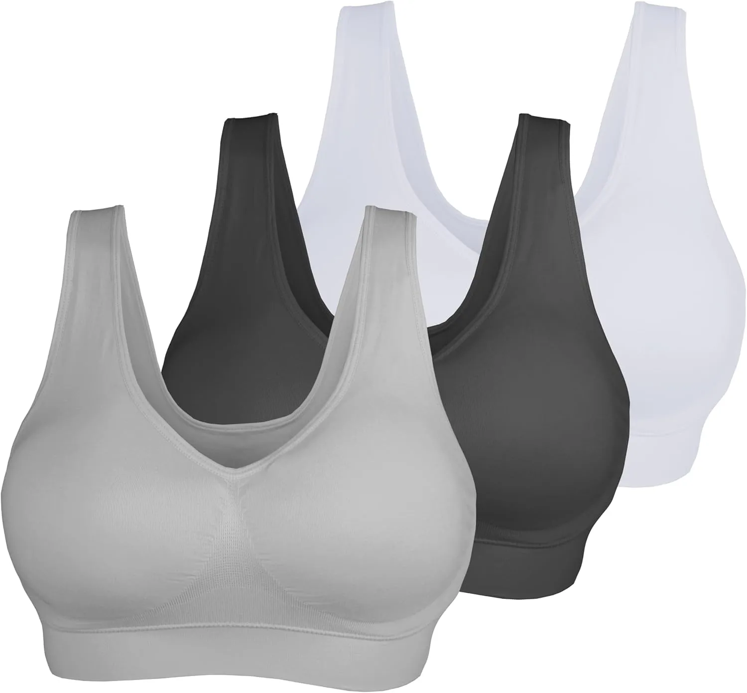 KINYAOYAO 3 Pack Women's Ultimate Comfy Medium Support Seamless Wireless Sports Bra with Removable Pads