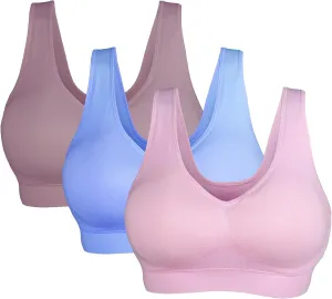 KINYAOYAO 3 Pack Women's Ultimate Comfy Medium Support Seamless Wireless Sports Bra with Removable Pads