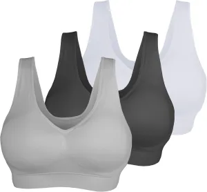 KINYAOYAO 3 Pack Women's Ultimate Comfy Medium Support Seamless Wireless Sports Bra with Removable Pads