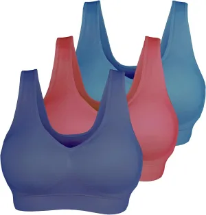 KINYAOYAO 3 Pack Women's Ultimate Comfy Medium Support Seamless Wireless Sports Bra with Removable Pads