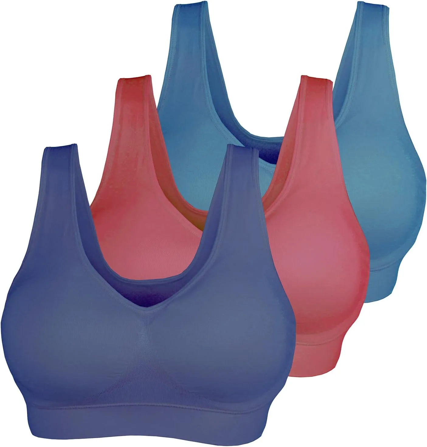KINYAOYAO 3 Pack Women's Ultimate Comfy Medium Support Seamless Wireless Sports Bra with Removable Pads