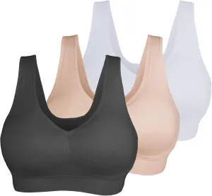 KINYAOYAO 3 Pack Women's Ultimate Comfy Medium Support Seamless Wireless Sports Bra with Removable Pads