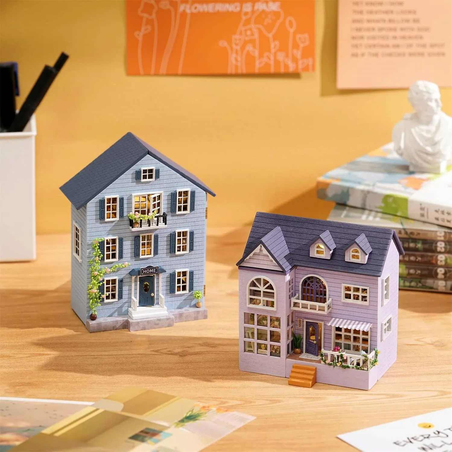 Kisoy Romantic and Cute Dollhouse Miniature DIY House Kit Creative Room Perfect DIY Gift for Friends, Lovers and Families (Happy House)