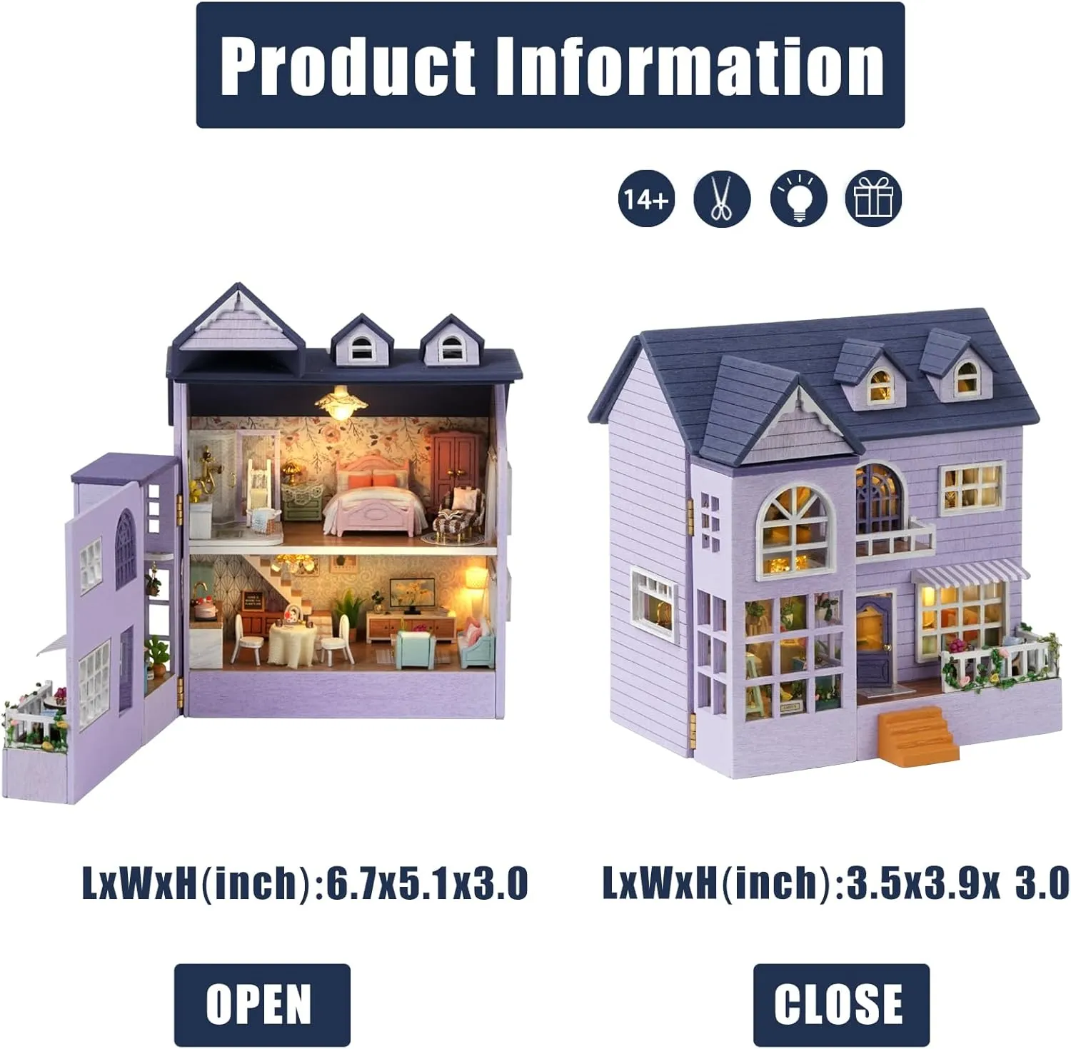 Kisoy Romantic and Cute Dollhouse Miniature DIY House Kit Creative Room Perfect DIY Gift for Friends, Lovers and Families (Happy House)